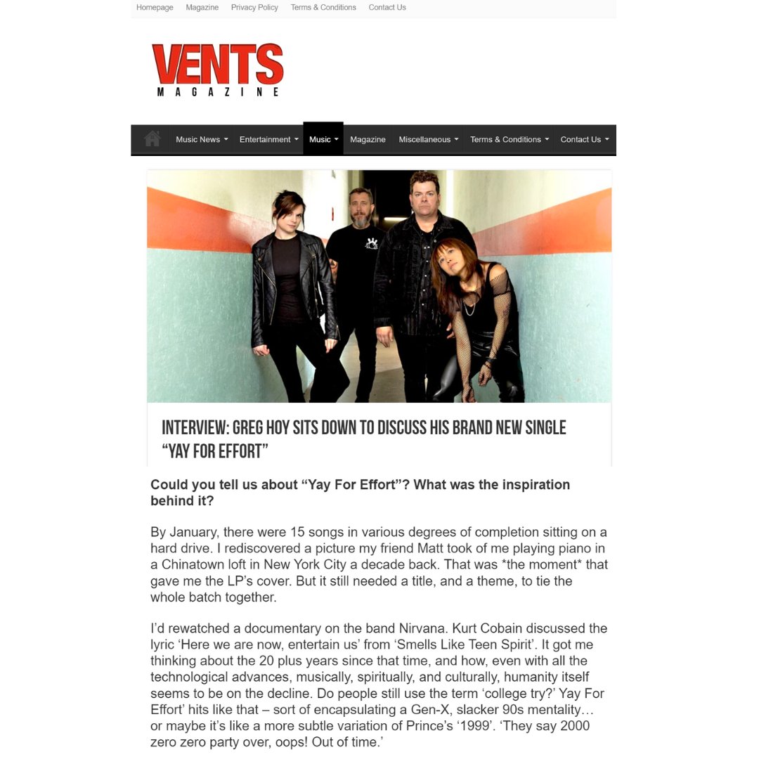Our good friend @thegreghoy talked with @ventsmagazine recently about his new video, 'Yay For Effort', as well as the accompanying 'Extra Effort' EP, featuring various remixes of the original single! Go check it out! #greghoy #yayforeffort #extraeffort #interview #hipvideopromo