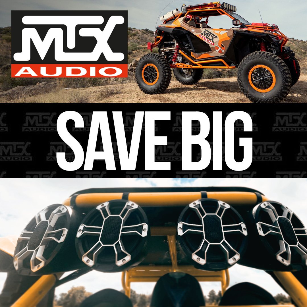 SideBySideStuff's tweet photo. Ready to get your sound system just right for the upcoming riding season? We've got great news for you: MTX Audio is marked down and ready to save your wallet! 🤑 #SaveBig during these six days of savings! 🤩

Shop here: https://t.co/nkAdNsiZke https://t.co/rA0UkFnjrO