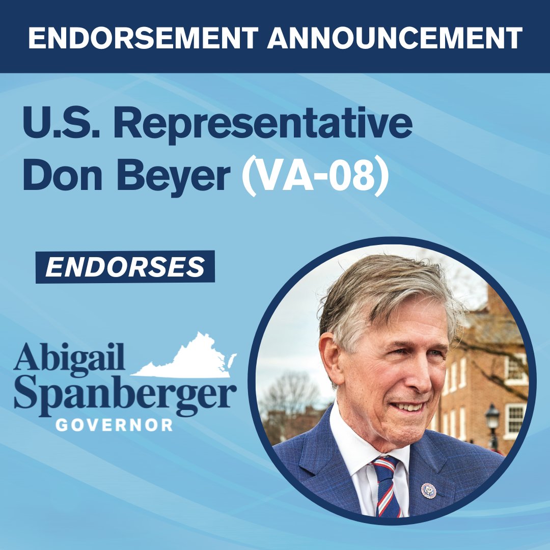 SpanbergerForVA's tweet photo. 🚨I'm honored to have the endorsement of my friend and colleague, @DonBeyerVA.

Thank you, Congressman Beyer, for your extraordinary service to Virginia, as well as for your belief in what we can achieve together in the years to come — both in Washington, D.C. and in Richmond. https://t.co/SnwrJ6bUsj