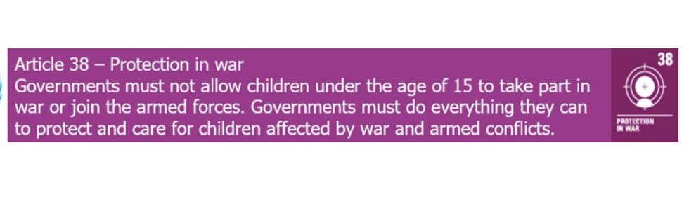 Our article of the month for November is Article 38 -  𝗣𝗿𝗼𝘁𝗲𝗰𝘁𝗶𝗼𝗻 𝗶𝗻 𝘄𝗮𝗿. #UNCRC #RRS <a href="/StMargaretsAcad/">St Margaret's RC Academy</a>
