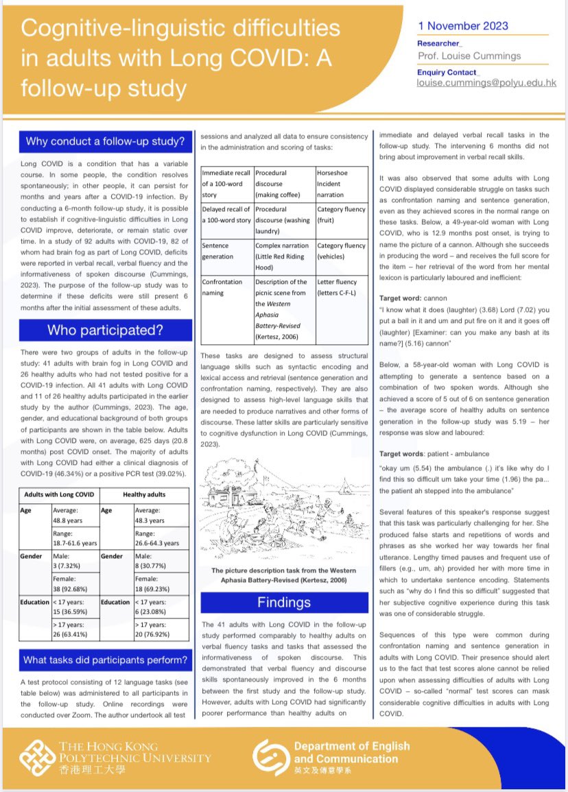 LCNMUK's tweet photo. NEW 🧵
Another fantastic infographic by
Professor Cummings
4th Infographic
‘Cognitive-linguistic difficulties in adults with #LongCovid :A follow-up study’ #CognitiveCommunication
https://t.co/oBrd8mt9Eo
You will find all infographics on our website
https://t.co/5gwzqnDYn7 https://t.co/hLg4z7ZnqQ
