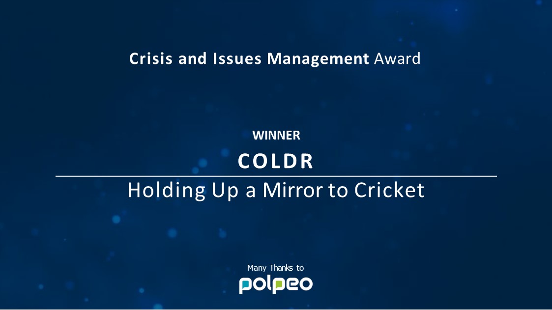 Our Crisis and Issues Management Award, sponsored by <a href="/Polpeo/">Polpeo</a> goes to <a href="/ColdrLondon/">Coldr</a>! Terrific work! ⭐🏆 #PRCAUKAwards