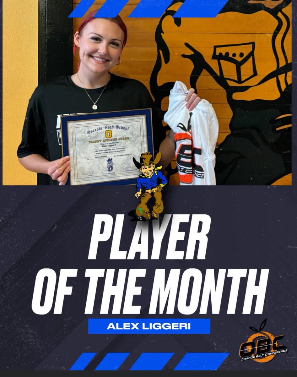 Congrats Alex Liggeri your @KowboysAthletics Female Athlete of the Month for October. Broke OHS &amp; County record for career assists-2,376, Broadway Pizza Athlete of the Week, &amp; Captained OHS to <a href="/FHSAA/">FHSAA</a> Elite 8 appearance. <a href="/osvarsity/">Sentinel Varsity</a> @sdocashtletics @osceolasports <a href="/positiveosceola/">Positively Osceola</a>