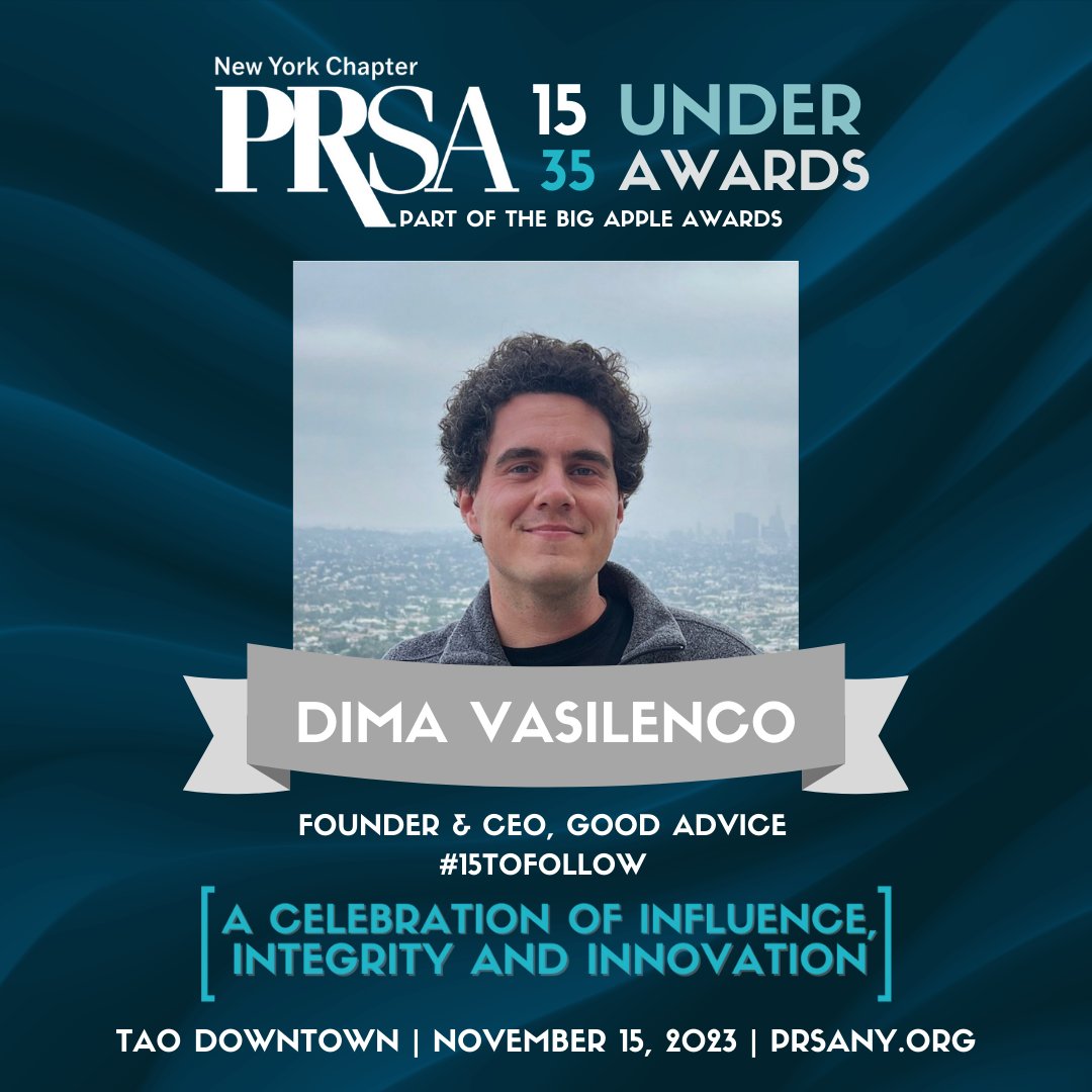 2023 15 Under 35 Winner Spotlight: Dima Vasilenco, Founder &amp; CEO, Good Advice

Celebrate Dima during the #BigAppleAwards!

#BigAppleAwards2023 #15ToFollow