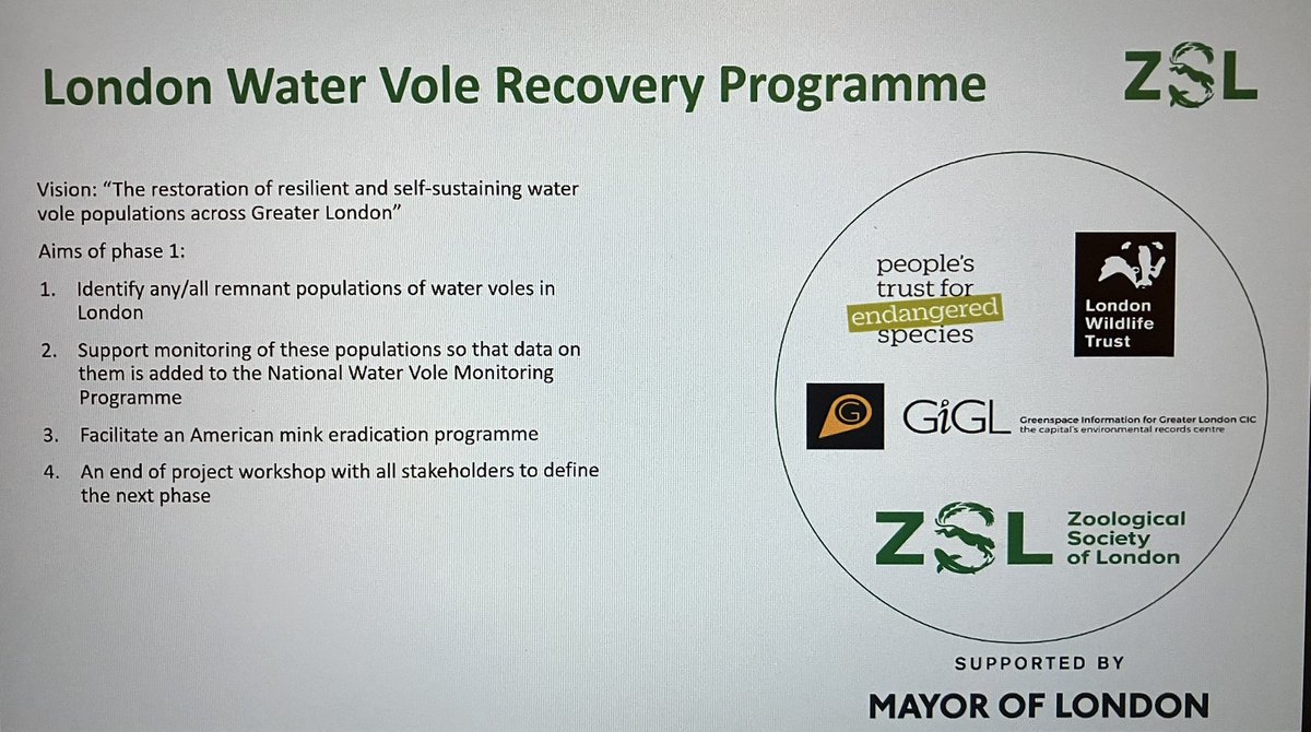 qwag's tweet photo. Great meeting about how to restore water voles to our local rivers and habitats in London. 

Thanks to Sam Facey of ZSL’s Water Vole (WV) Recovery Project for presenting to us.

Looks like we might start looking out for mink (water vole predators) and good habitats for WVs. https://t.co/4ih7BjRYOD
