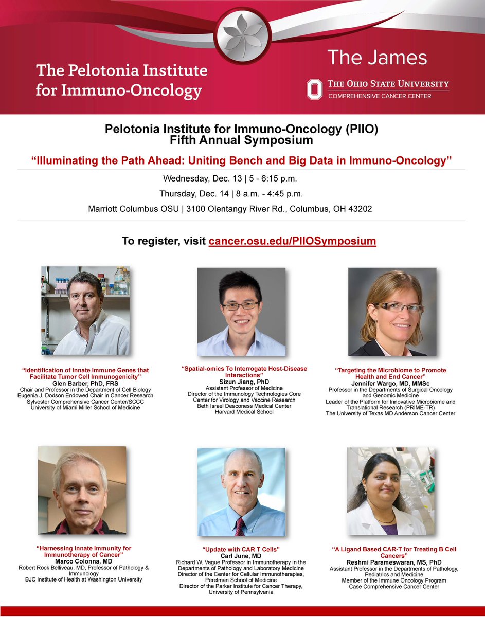 The #PIIO 5th Annual #ImmunoOncology Symposium will be held on Dec 13-14 at the Marriott Columbus OSU, 3100 Olentangy River Rd, Columbus OH 43202. The theme: “Illuminating the Path Ahead: Uniting Bench and Big Data in Immuno-Oncology.”  Register at go.osu.edu/iosymposium