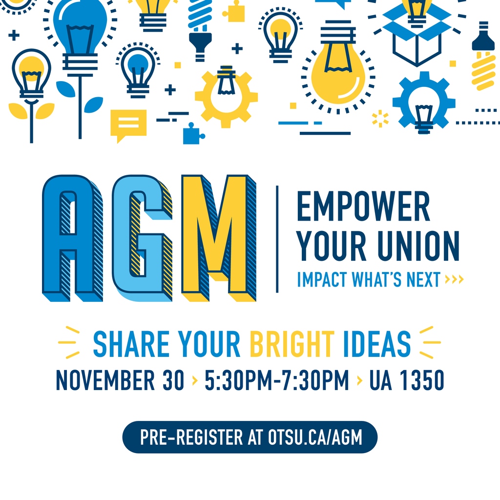 🗓️ SAVE THE DATE! Our Annual General Meeting will be on Nov. 30, 5:30–7:30pm in UA 1350.⁠
⁠
Shape the discussion around what your student union's priorities should be. Learn what we've been up to this year.⁠ Food for those in attendance! 🍕🥤⁠