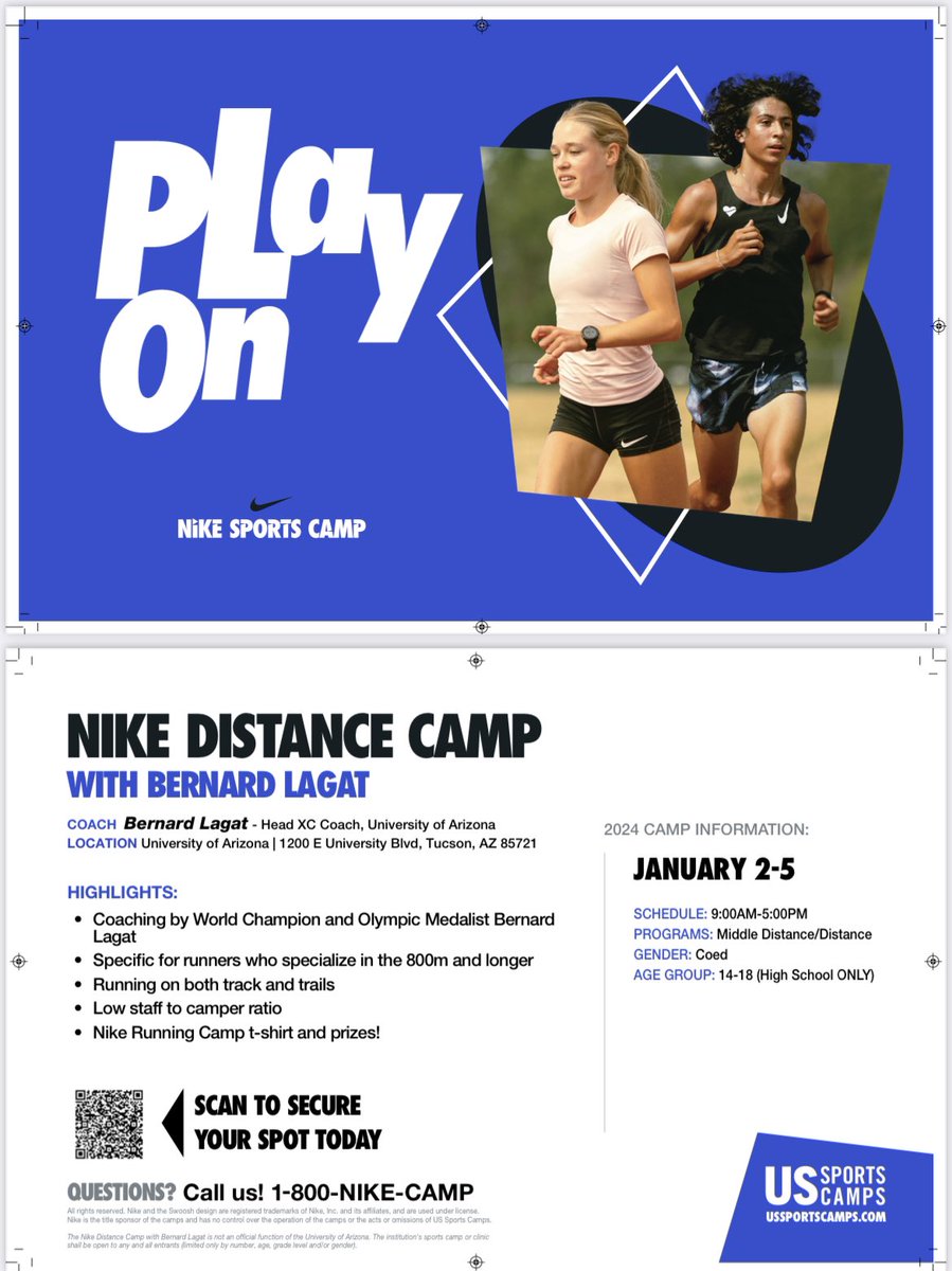 I’m excited and thrilled to partner with <a href="/ussportscamps/">US Sports Camps</a> and <a href="/NikeSportsCamp/">Nike Sports Camp</a> to plan and run a HS Distance camp in Tucson, Arizona. Camp will start Jan 2-5, 2024. 

Please register through the camp link in Bio! I’m looking forward to coaching you in my hometown! 
WELCOME!