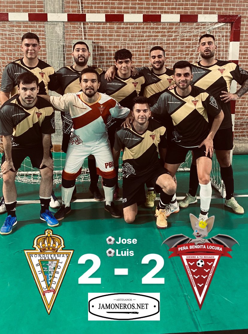 🏁FINAL🏁 

<a href="/P_BenditaLocura/">Peña Bendita Locura</a> 2-2 <a href="/NonduermasGrana/">Nonduermas Grana</a> 

⚽️Jose
⚽️Luis

Reparto de puntos de nuestro equipo. Toca levantar el ánimo de cara al partido de mañana. 
Mañana más y mejor.
Vamos benditos locos!!❤️🤍
<a href="/comprarjamonero/">Inmaculada Garrido</a> #futsal #fepemur #realmurcia
