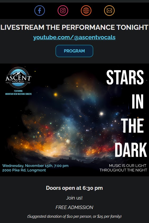 Our special guests, Ascent Vocals, has a performance on 11/15 - take in the livestream here:
mailchi.mp/2690c8890432/a…