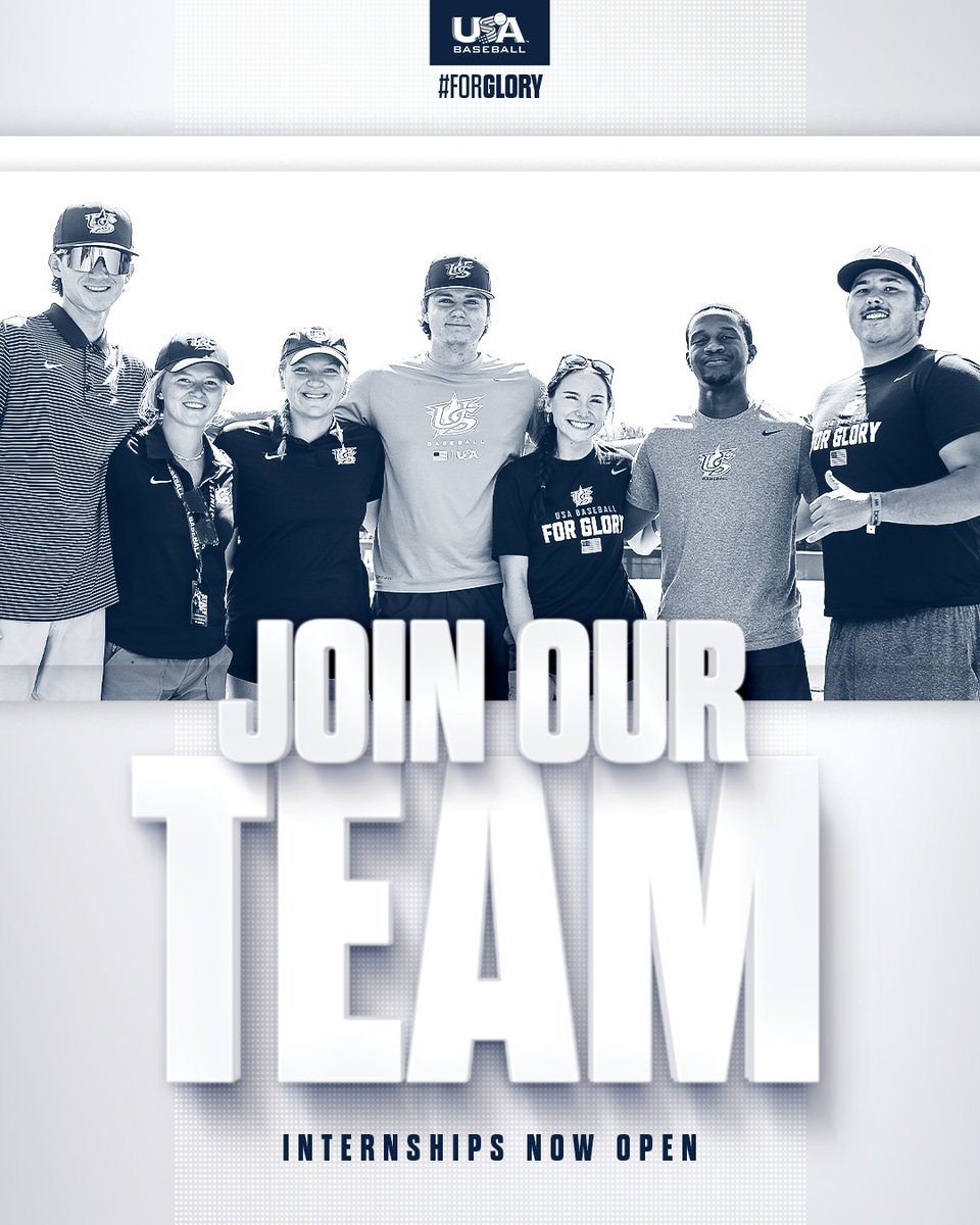 USABaseball's tweet photo. 🚨 2024 INTERNSHIP OPPORTUNITIES 🚨

We are hiring in the following departments:
- Athlete Safety and Education
- Baseball Operations
- Prospect Development Pipeline/Data &amp; Analytics
- Accounting &amp; Retail
- Media &amp; Communications

Learn more and apply: https://t.co/4ArW0BibDM https://t.co/OW98z6Nlbp