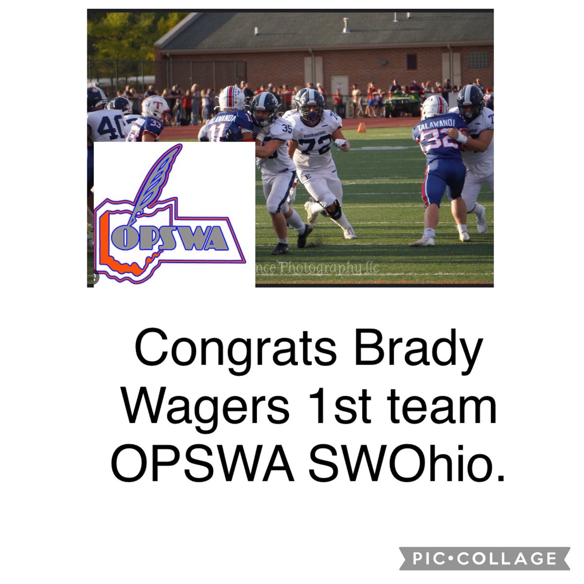 Congrats Brady on being selected 1st team SWOhio 🏈 ⁦@brady_wagers⁩ ⁦@SWBLSPORTS⁩ ⁦@EdgewoodFB⁩ #THEEDGE