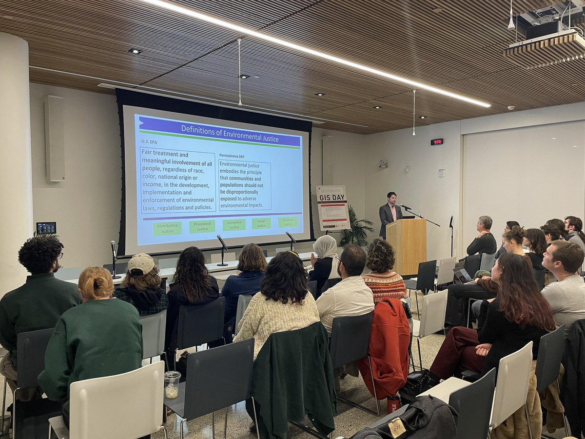 TempleGUS's tweet photo. Tom McKeon, PhD candidate @TempleGUS presenting “Environmental Justice Screening in Pennsylvania: Utilizing GIS in PennEnviroScreen’s Cumulative Risk Assessment” from his work with @PennsylvaniaDEP https://t.co/L3vVJ63sLI