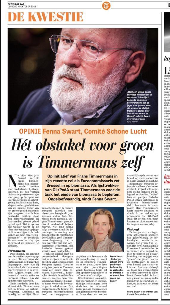 Volgens <a href="/F__Timmermans/">Frans Timmermans</a> in de #Hofkar vanavond is ‘bomen verbranden voor #biomassa’ “echt fout”. Verrassend? Eerst - als EU klimaatleider - bosverbranding aanjagen voor groene energie, om daarna als #lijstrekker te praten over herstel #natuur en #klimaat..?