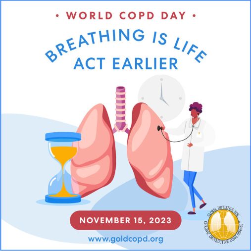 ucsdpccm's tweet photo. Today is #COPDDay 🫁, a chronic lung disease that makes it hard to breathe. This year's theme is "Breathing is Life - Act Earlier" 💨, emphasizing the importance of early diagnosis and intervention to manage COPD effectively. 🏥 https://t.co/sizswo9KXW
