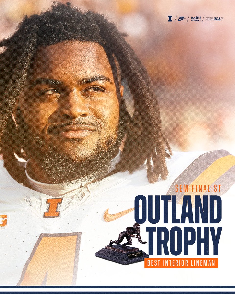 IlliniFootball's tweet photo. Outland Trophy Semifinalist 

https://t.co/6EyGEQpZjY // @Johnny5Newton

#Illini // #HTTO // #famILLy https://t.co/A4RXfPEstM