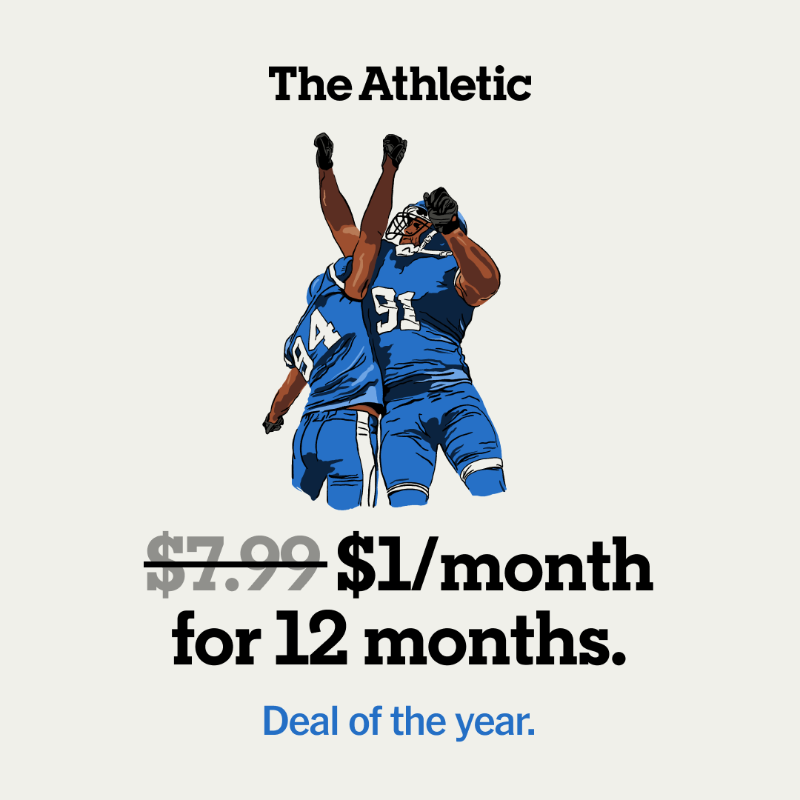 TheAthletic's tweet photo. Thinking of joining The Athletic? Now is the time. Get unlimited access to our unrivaled sports coverage for just $1/month for 12 months.