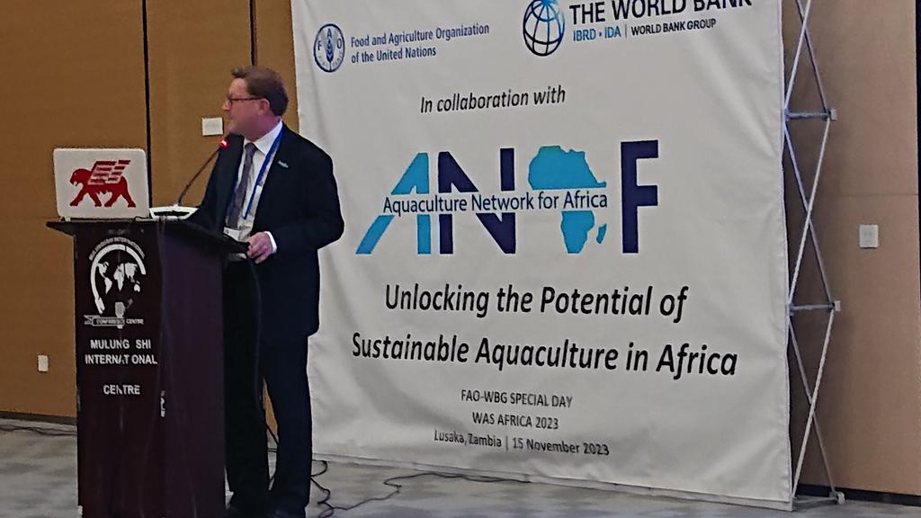 Inspiring exchanges at the @FAOFish & @WorldBank's special day #AFRAQ23! @MattinRome lists #aquaculturegovernance as number 1 for unlocking potential of sustainable aquaculture in Africa