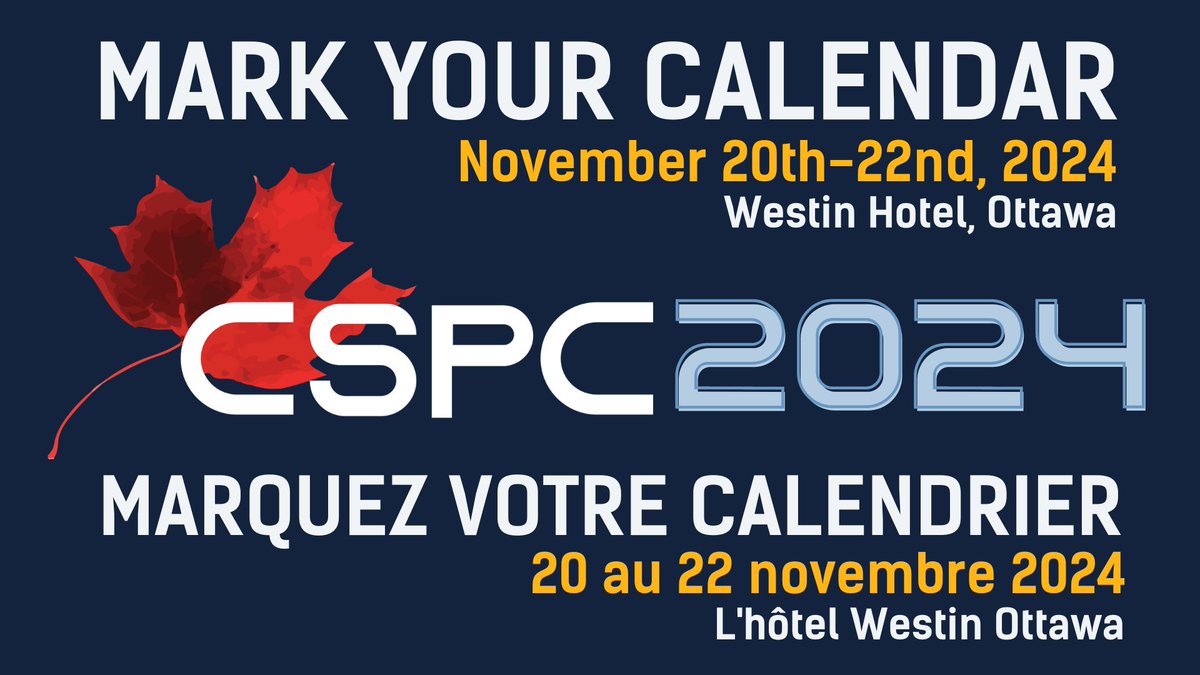 sciencepolicy's tweet photo. @MehrdadHariri @SLaframboise14 @HomaKrp @KrishanaSankar @trushar_7 @jmessinapacheco @Anjanagrajan @LadakZeenat @WendiWZhou @megankmahoney Mark your calendars: #CSPC2024 will take place on November 20th-22nd, 2024 in Ottawa! https://t.co/txYDb7C4xr
