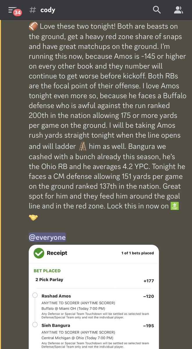 InCodyWeTrust1's tweet photo. 🚨 FREE PLAY CFB 🏈 🚨

College football free play tonight!

Love these two tonight to score and I also like their rushing lines straight.
Check out the write-up ✍️ 🧠 

#CollegeFootball #MACtion #GamblingX 

Want more plays? ➡️ https://t.co/JRlGCJkl75 https://t.co/EVDjZOvNPi