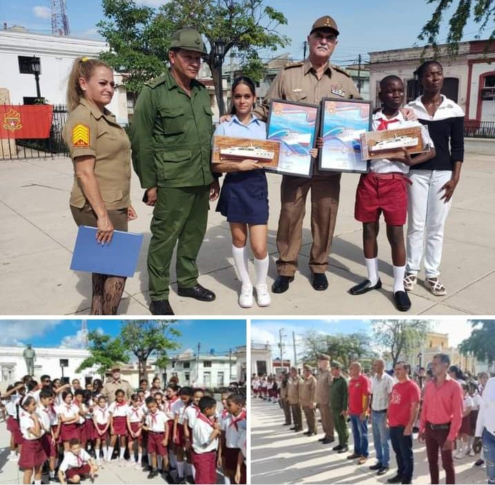 CentralEjercito's tweet photo. Ante la presencia de compañeros de aula, familiares, dirigentes de la Unión de Jóvenes Comunistas de Cuba - UJC  y la organizacion pioneril fueron premiados los pioneros Ian Carlos García Torriente y  Salet de la Caridad Morgan  Cardoso ganadores del Concurso Amigos de las FAR. https://t.co/mOQCdFvFCC