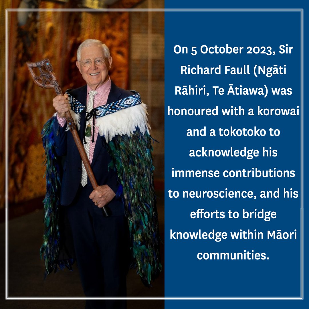 AucklandAlumni's tweet photo. In a ceremony held at Waipapa marae, Distinguished Professor Sir Richard Faull received a korowai and tokotoko for his contributions to Māori and neuroscience. https://t.co/NsWduTV5ak