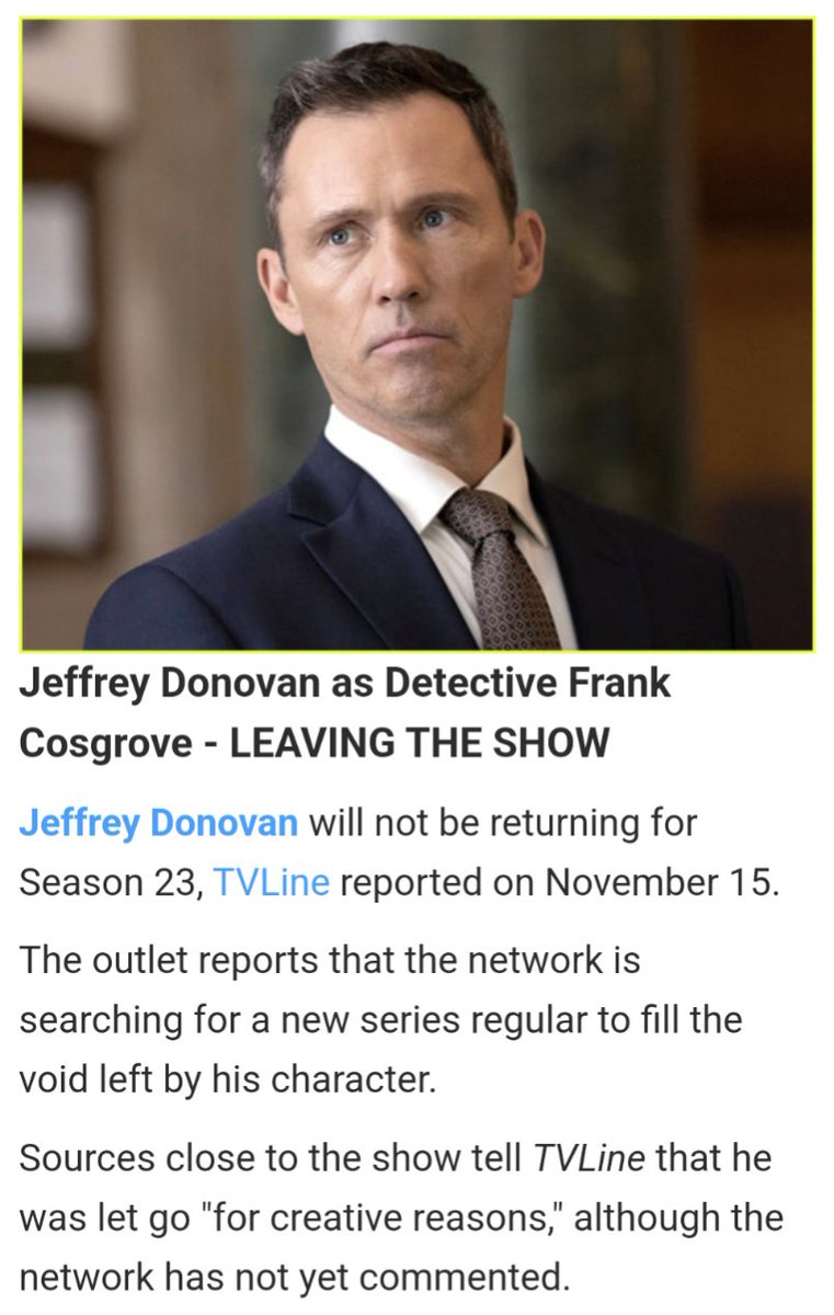 Wait, what?!? Jeffrey Donovan was let go?!? Ugh! I really liked him in the most recent season! #HughDancy #LawAndOrder #LawAndFannibals