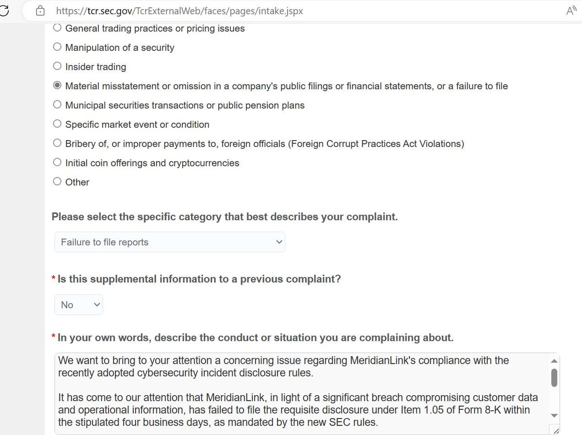 vxunderground's tweet photo. Today DissentDoe reported that ALPHV ransomware group submitted an official SEC complaint against MeridianLink for them not disclosing the breach ... which was performed by ALPHV...

ALPHV shared the official SEC complaint with DissentDoe

More info: https://t.co/J5dEH3tyKU https://t.co/maxplzJQQi