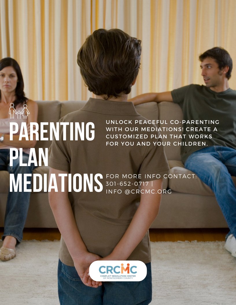 CRCMCtweets's tweet image. Transforming co-parenting challenges into harmonious solutions! 🌈 Our Parenting Plan Mediations provide a roadmap for peaceful coexistence. Take the first step towards a brighter family dynamic—call us at 301-652-0717 today. 💙 #ParentingPlanSolutions #FamilyHarmony #CallUsNow