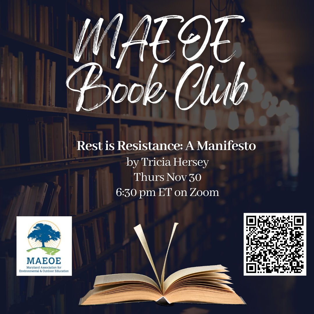 MAEOE_MD's tweet photo. Book clubs have the potential to open our minds to new ideas and create bonds with fellow readers. Join the MAEOE Book Club on Nov. 30th at 6:30 p.m. on Zoom.

Scan the QR code below to sign up! https://t.co/ujWivvuxMl