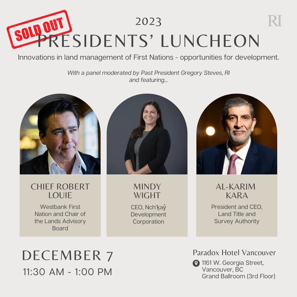 THE_REIBC's tweet photo. 🌟 SOLD OUT! 🌟 Tickets for our December 7th annual Presidents' Luncheon are officially sold out! Join Chief Robert Louie, Mindy Wight, and Al-Karim Kara as they delve into the future of First Nations land management at this extraordinary event. Can't wait to see you there! https://t.co/qbfhHeK8Gq