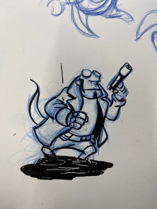 Somehow a tiny Hellboy showed up on my Monterey Jack studies today 