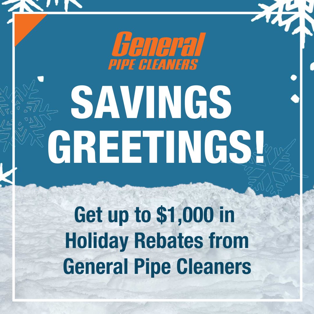 DrainBrains's tweet photo. Purchase your favorite drain cleaning tools from General Pipe Cleaners, and you can receive rebates ranging from $150 to $1000 depending on the tool purchased. Promo ends December 31, 2023.
For more information, visit https://t.co/XxNMtiZfYS
#generalpipecleaners #drainbrain https://t.co/WjpXxFUcBL
