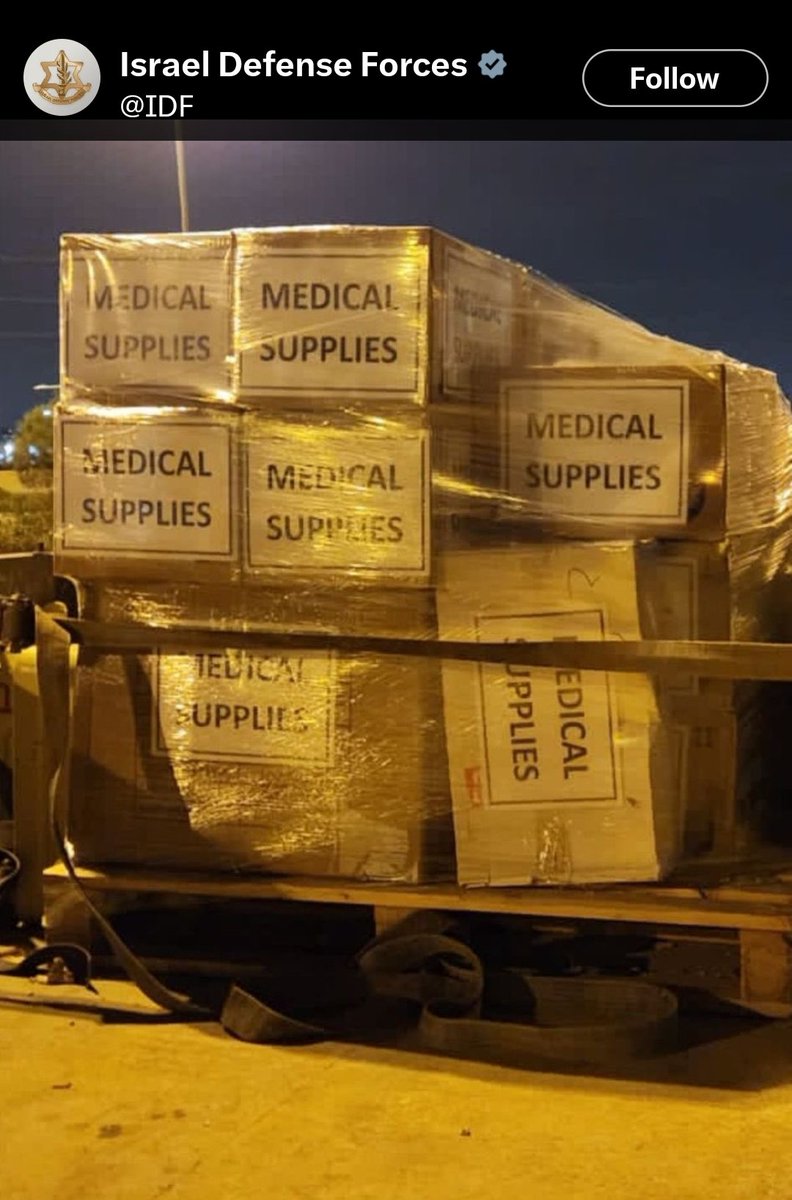 sleepyknave's tweet image. I know that when I—a Hebrew-speaking occupation army —deliver Medical Supplies™ to a largely Arabic-speaking hospital, I make sure to always print off plenty of labels in English for each side of all of the crates so as to fully cover the actual labels on the boxes. For clarity.