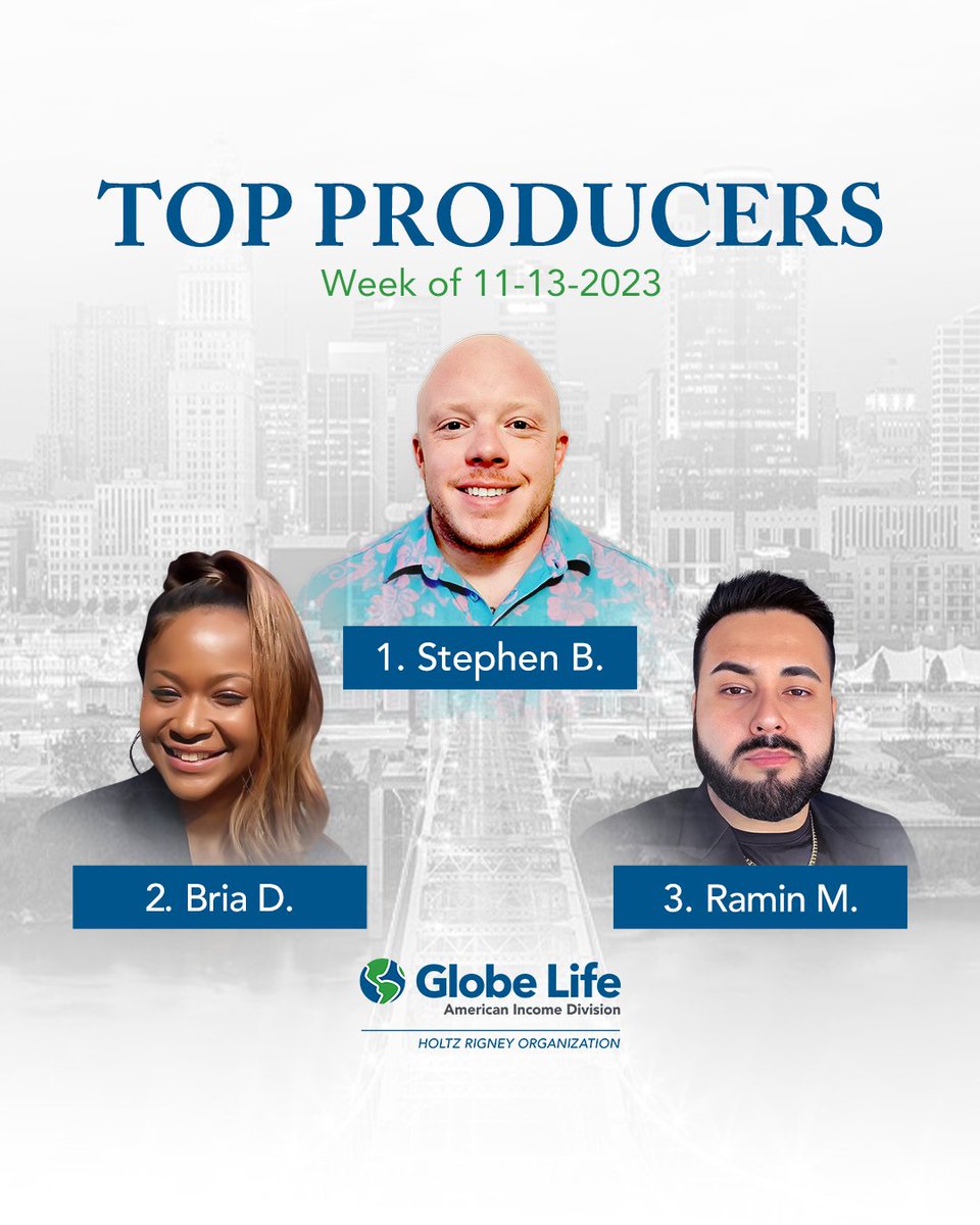 Raising the bar each week! Our top performers are the heartbeat of success. 💪🌟 

#HoltzOrganization #GlobeLife #GameSpeed #TopsOfTheWeek #ExcellenceDefined #HardWorkPaysOf