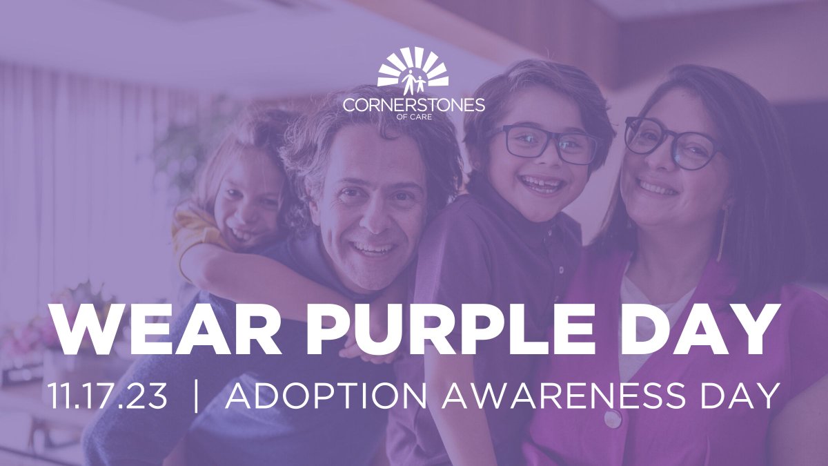 OurCornerstones's tweet photo. Wear purple with us this Friday, November 17 to celebrate Adoption Awareness Day! 💜 #AdoptMOKids https://t.co/vIFXFtEOWg