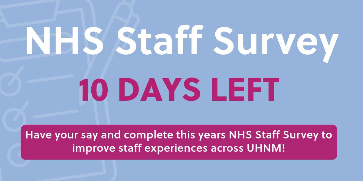 Come on Team Medicine, only 10 days left to complete your survey! Have your say to improve staff experience #marvellousmedicine @LisaUnd46894164 @juliecumbo @rebecca_viggars