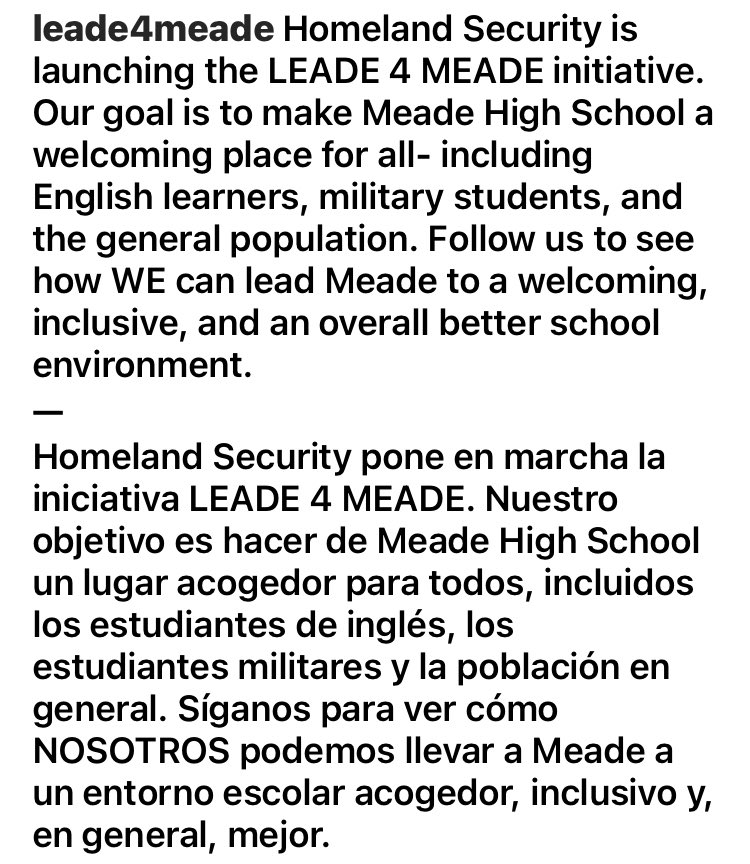 Meade Homeland Security (@meadehls) on Twitter photo Check out what Homeland Security is up to…give us a follow on Instagram @leade4meade! <a href="/principal_durr/">Dr. Ryan Durr</a> <a href="/MeadeHSAACPS/">MeadeHSAACPS</a> <a href="/APBrittanyOwens/">Brittany Owens</a> @Daryl_E_Kennedy Check out what Homeland Security is up to…give us a follow on Instagram @leade4meade! <a href="/principal_durr/">Dr. Ryan Durr</a> <a href="/MeadeHSAACPS/">MeadeHSAACPS</a> <a href="/APBrittanyOwens/">Brittany Owens</a> @Daryl_E_Kennedy