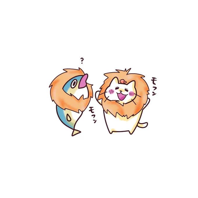 冬毛が生えてきたと思ったらライオンになった猫とブリ!#イラスト 