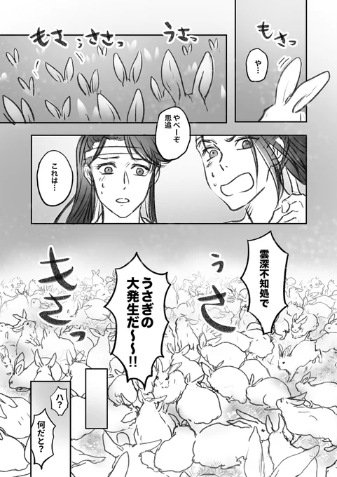※「いつかの増えすぎた兎について江宗主に相談する藍宗主」
改め 
※「よくわからんうさぎ漫画(曦澄向け)」
なんか17枚くらいになりました…(続きはリプへ) 