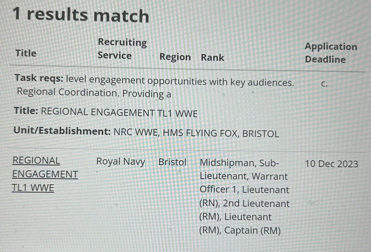 On the back of my last post, if interested in being my relief please go to www.findforcesjobs and filter using REGIONAL ENGAGEMENT TL1. I have had a fantastic 6 years but time to hand over the reins to some younger blood. @BrigJkFraserRM @RoyalNavy