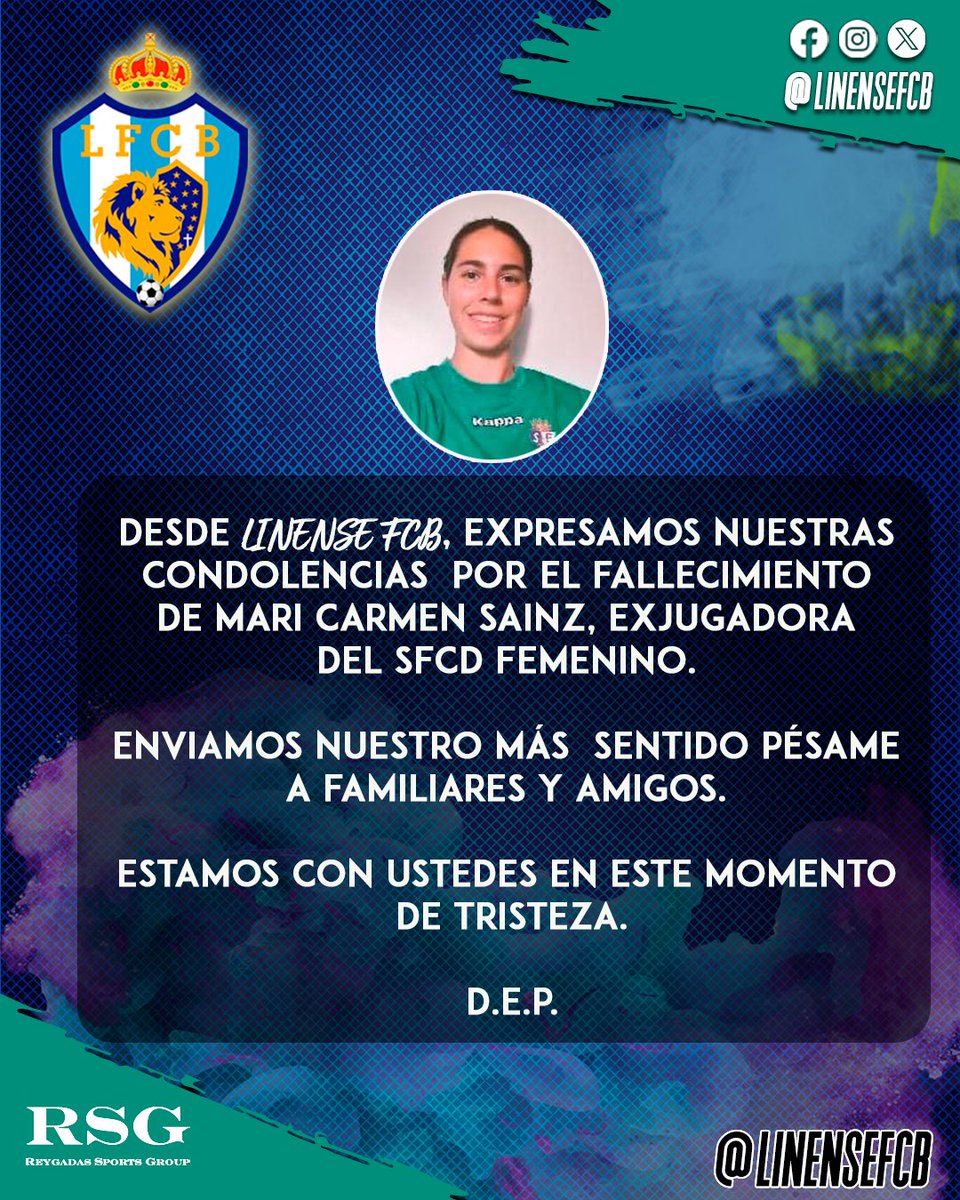 🕊Desde Linense FCB, expresamos nuestras condolencias por el fallecimiento de Mari Carmen Sainz, exjugadora del SFCD Femenino.

Enviamos nuestro más sentido pésame a familiares y amigos.

Estamos con ustedes en este momento de tristeza.

D.E.P