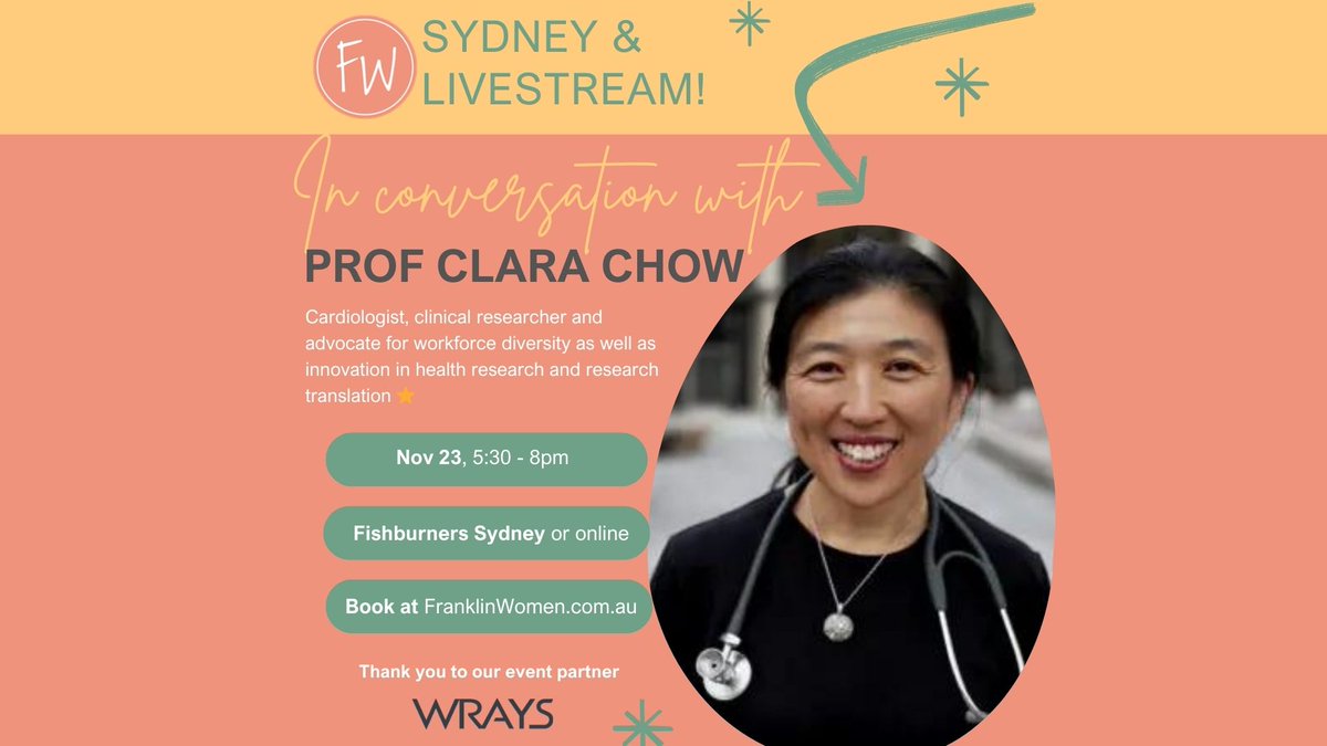 Registrations for #FWinConversation in Sydney (+ livestream!) close tomorrow! Don't miss out on our frank chat with @clara_chow  & the opportunity to connect with brilliant #WomenInSTEMM - how magic happens ✨

Join us 👇

franklinwomen.com.au/in-conversatio…