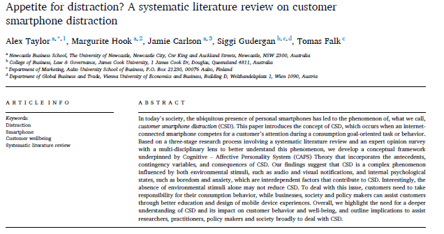 📱Is your smartphone creating an appetite for distraction?! New research out on customer smartphone distraction. <a href="/jamie007carlson/">Jamie Carlson</a> <a href="/AlexanderTaylo6/">Alex</a>  
Read the full paper here: doi.org/10.1016/j.ijin…
#smartphones #CustomerEngagement #distraction #technology