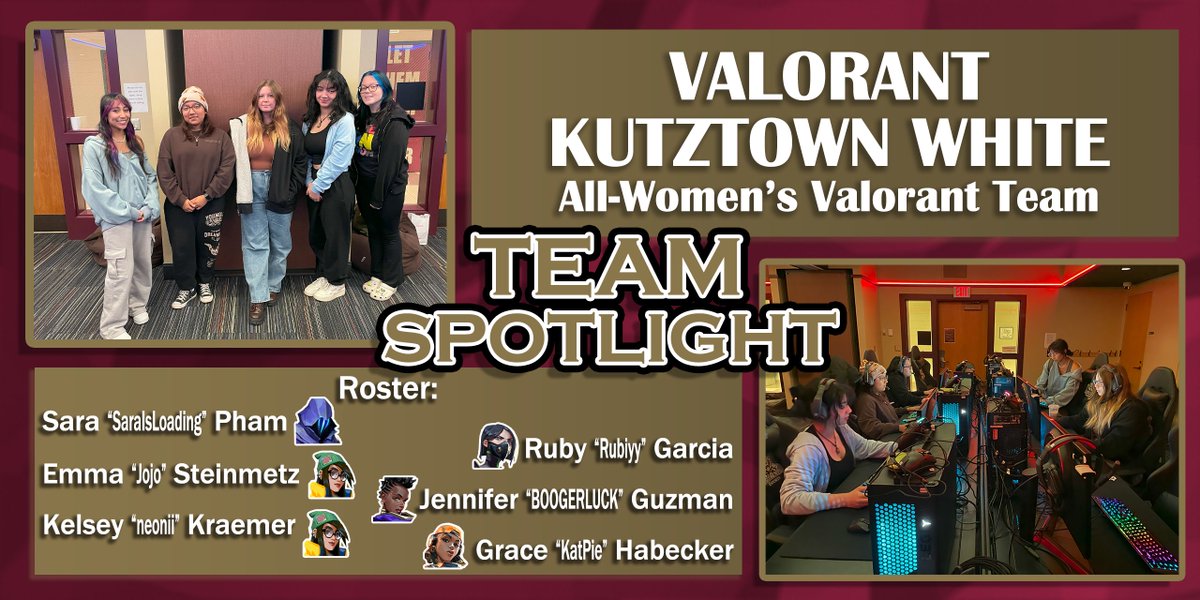 Team Spotlight: Meet Valorant KU White, our first All-Women's Valorant Team! Officially forming this year, they compete alongside other schools to fight for glory!