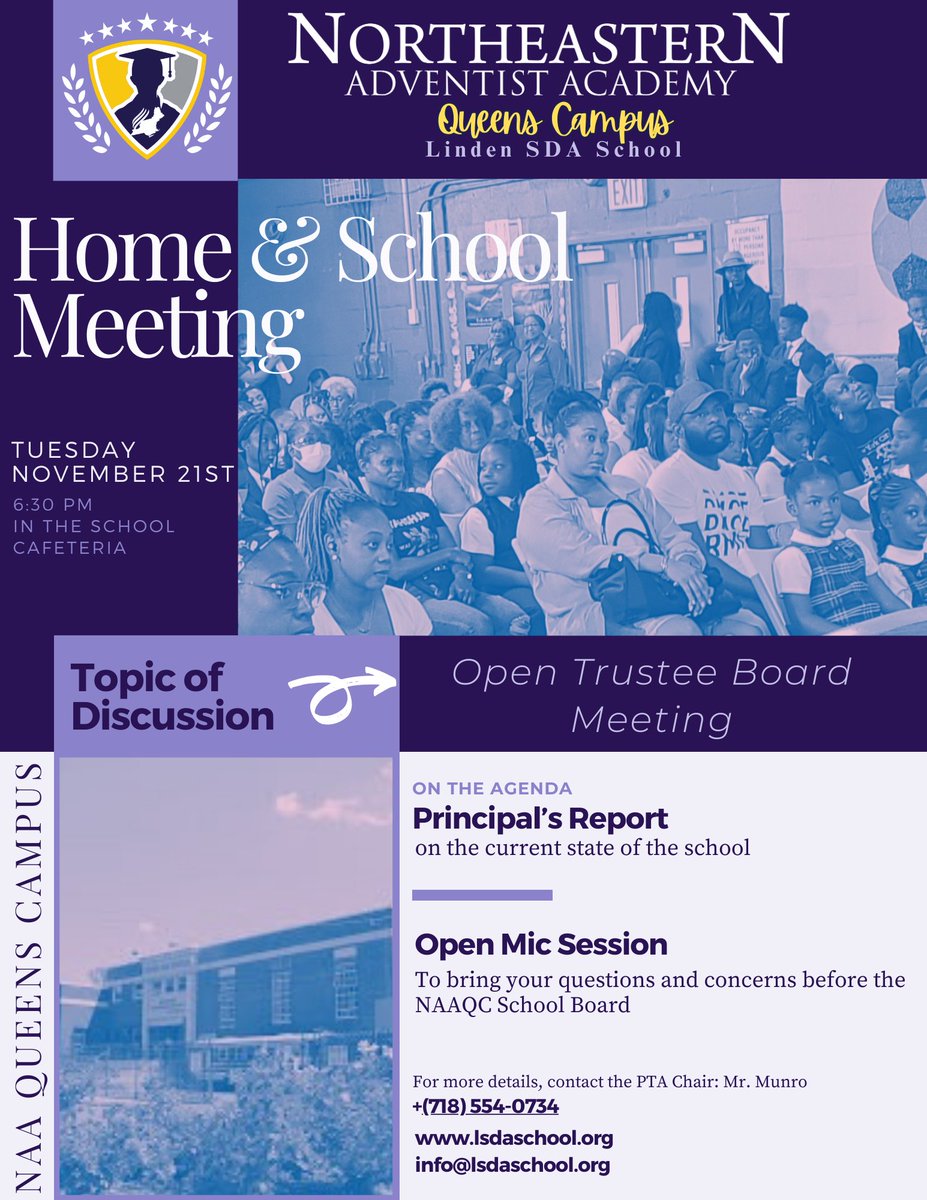 Lsdaschool's tweet photo. Home &amp; School Meeting with NAAQC School Board! this coming Tuesday! https://t.co/fJVN3gLWtV