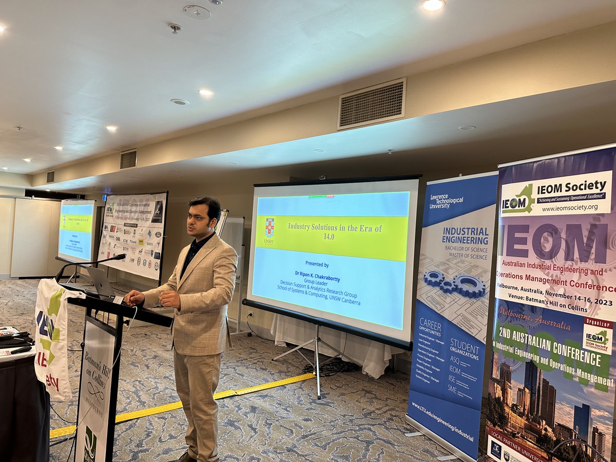 Dr. Ripon Chakrabortty, Lecturer, Systems Engineering &amp; Decision Analytics,  UNSW Canberra, Australia delivered a talk on Explainability-Oriented Project Risk Management at including supply chain solutions - 2nd Australian IEOM Conference - Nov 16, 2023 - ieomsociety.org/melbourne2023/