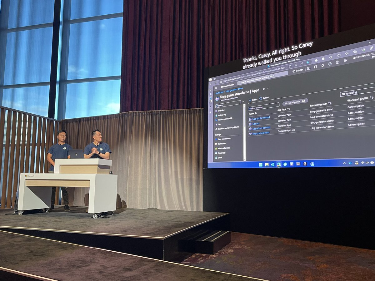 The ever awesome <a href="/nthonyChu/">Anthony Chu 🦋 @anthonychu.ca</a> alongside Cary Chai had a great session on <a href="/AzContainerApp/">Azure Container Apps</a>  today at #MSIgnite . Azure Container Apps  showing how not everything in the container world needs to be hard  and loving the new resiliency features powered by <a href="/daprdev/">Dapr</a> !