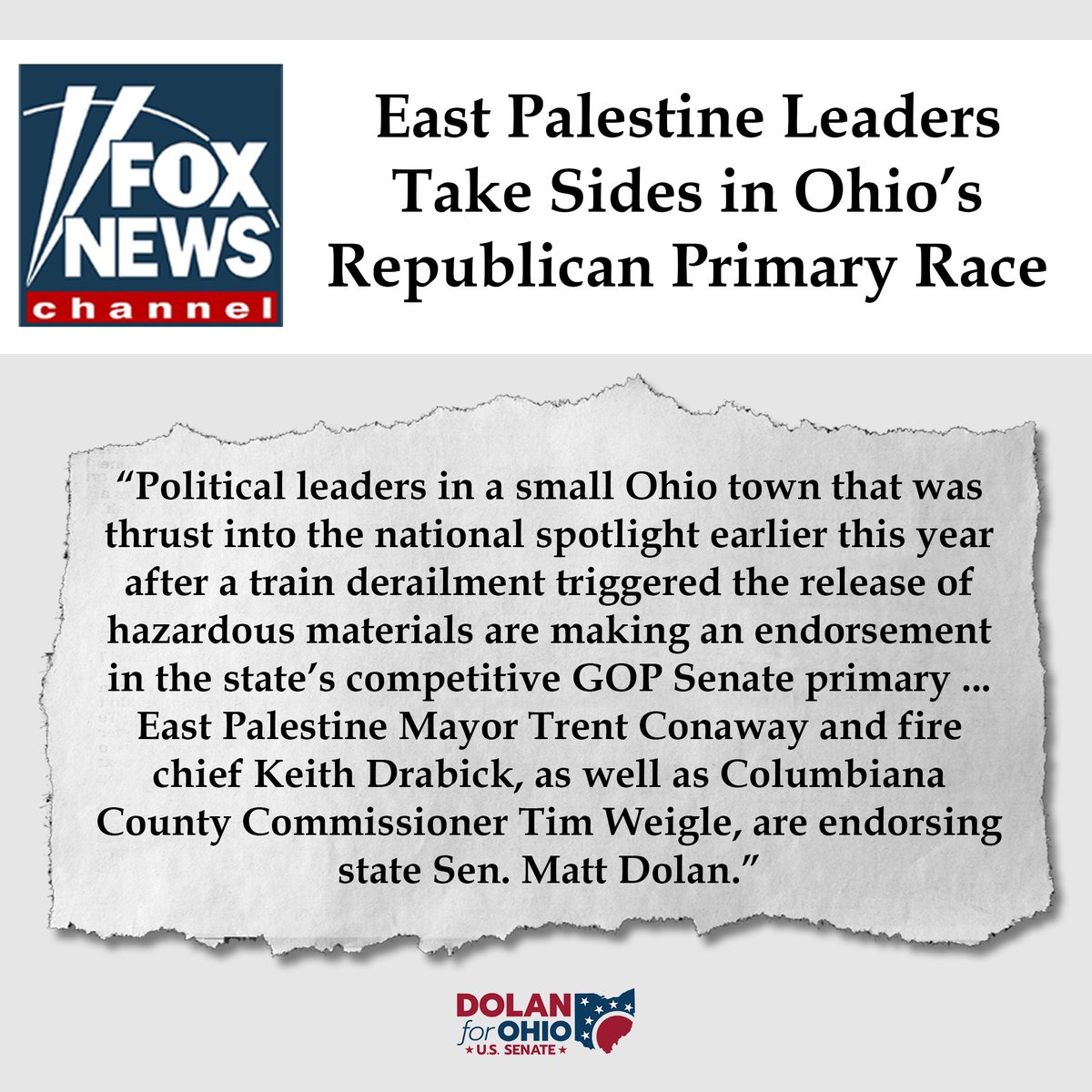 dolan4ohio's tweet image. Our growing grassroots campaign is earning national headlines with new support and endorsements in the Mahoning Valley and across Ohio. We’re working to put #OhioFirst! No let up! foxnews.com/politics/senat…