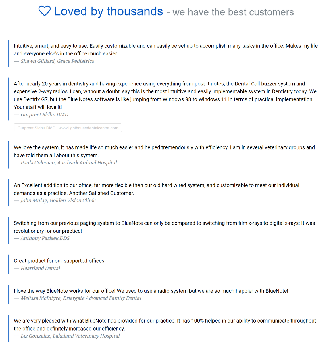 See what medical, dental, optometry, and veterinary offices are saying about our Glanceable Intercom system. bluenotesoftware.com Just added about 40 new testimonials on our website.